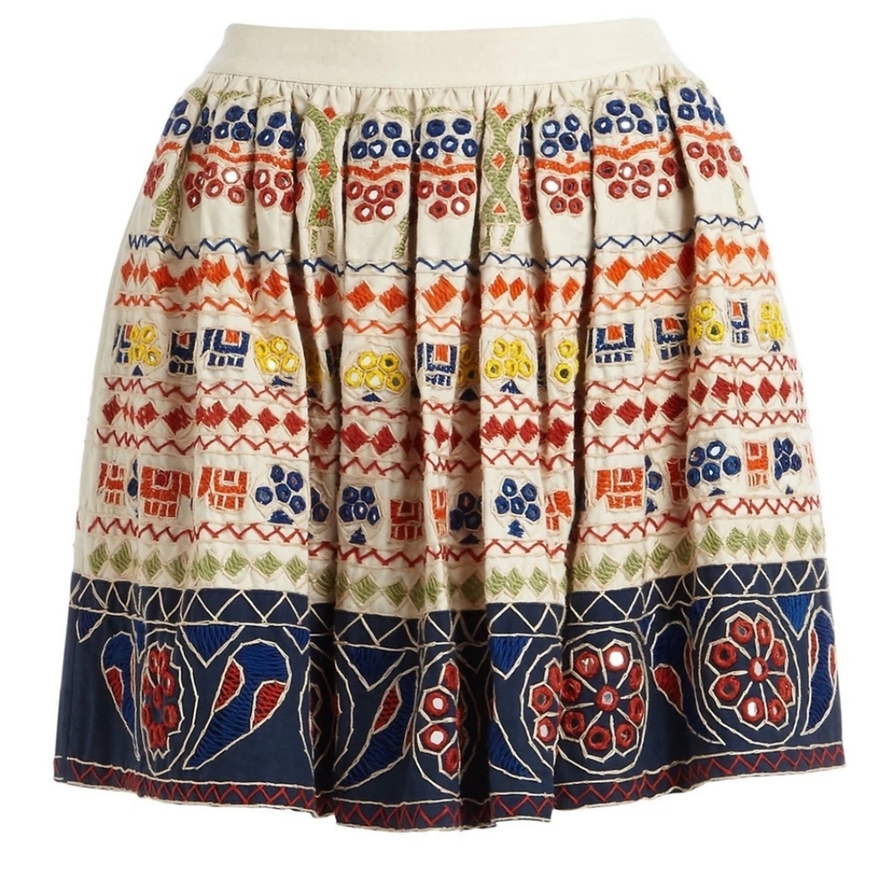 Alice + Olivia Tania Embroidered Patchwork Mini Skirt